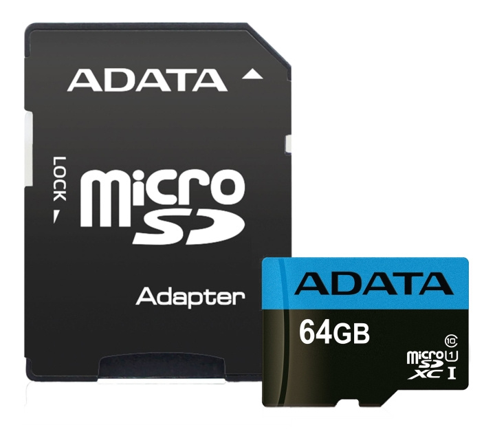 adata 64GB MicroSDXC card w/ SD Adapter, UHS-I, Class 10, A1, blue i gruppen HEMELEKTRONIK / Lagringsmedia / Minneskort / SD/SDHC/SDXC hos TP E-commerce Nordic AB (C16236)