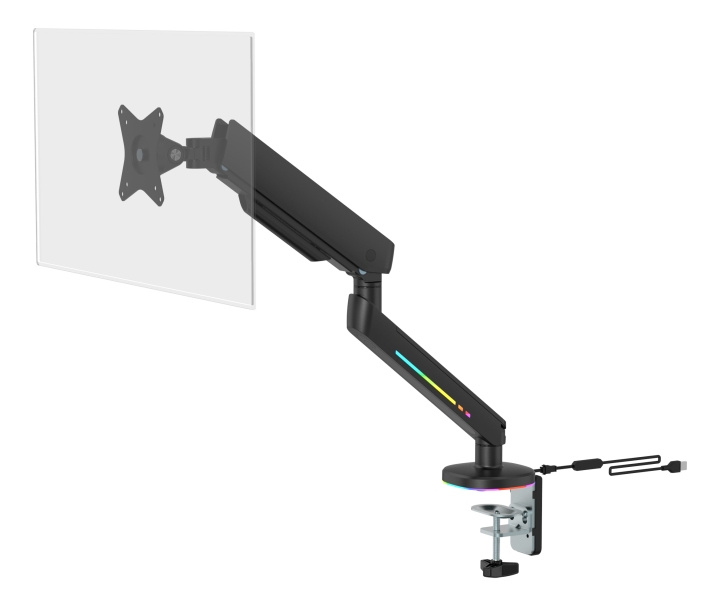 Deltaco Gaming Premium RGB Single monitor arm, remote controller, black i gruppen DATORER & KRINGUTRUSTNING / Datorskärmar & Tillbehör / Monitorarmar & fästen hos TP E-commerce Nordic AB (C16422)