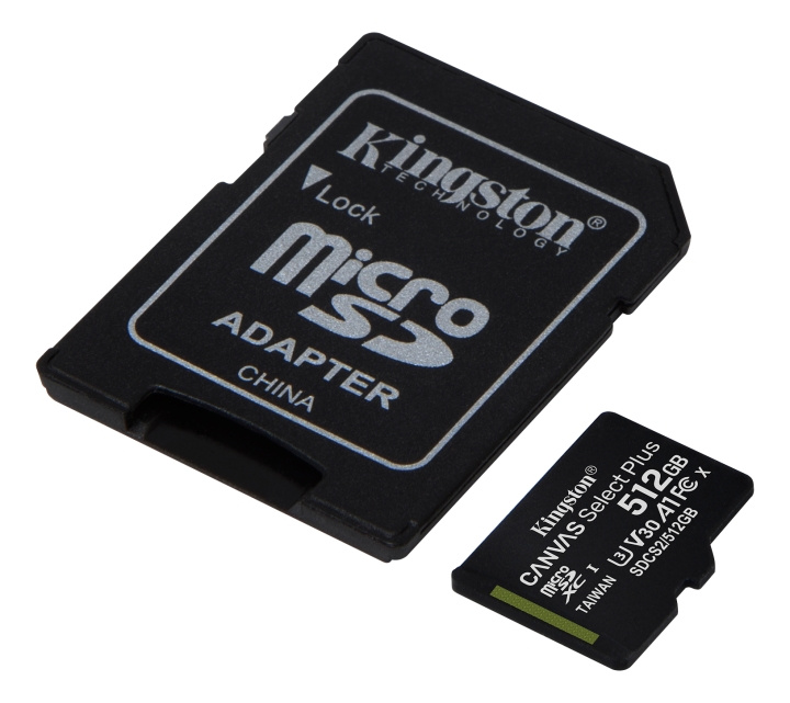 kingston Canvas Select Plus MicroSDXC 512GB Class10 UHS-I incl. adapt i gruppen HEMELEKTRONIK / Lagringsmedia / Minneskort / Micro SD/HC/XC hos TP E-commerce Nordic AB (C16605)