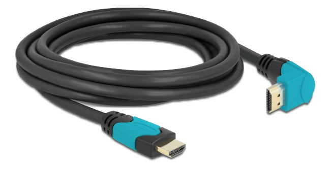 Delock High Speed HDMI kabel hane rak till hane 90° nedåtvinklad 48 Gbps 8K 60 Hz 3m, svart i gruppen HEMELEKTRONIK / Kablar & Adaptrar / HDMI / Kablar hos TP E-commerce Nordic AB (C17505)