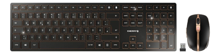 Cherry DW 9000 Slim, trådlöst desktop kit, 2,4GHz RF & Bluetooth, Tangentbord/Mus/Mottagare, Nordisk layout, svart/brons i gruppen DATORER & KRINGUTRUSTNING / Möss & Tangentbord / Tangentbord / Paket hos TP E-commerce Nordic AB (C17593)