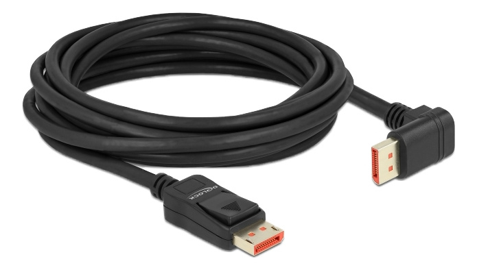 Delock DisplayPort cable male straight to male 90° downwards 8K 60Hz 5m, svart i gruppen DATORER & KRINGUTRUSTNING / Datorkablar / DisplayPort / Kablar hos TP E-commerce Nordic AB (C17829)