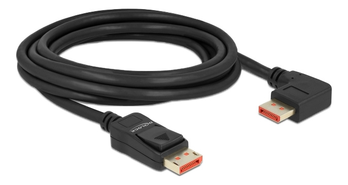 Delock DisplayPort cable male straight to male 90° right 8K 60Hz 3m i gruppen DATORER & KRINGUTRUSTNING / Datorkablar / DisplayPort / Kablar hos TP E-commerce Nordic AB (C17836)