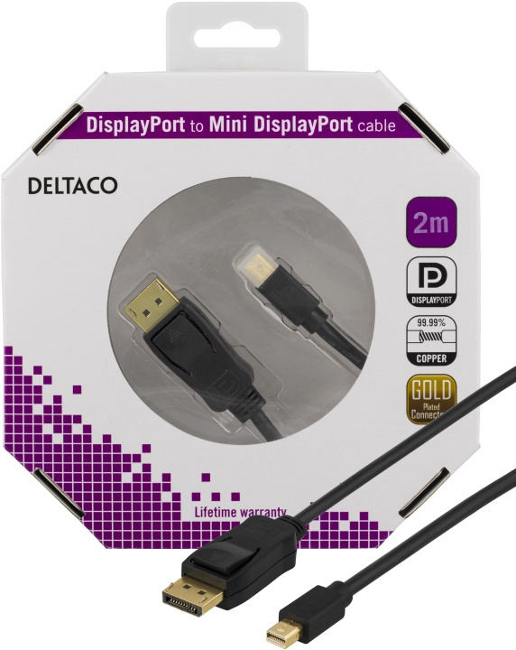 DELTACO DisplayPort till Mini DisplayPort kabel, 2m, Svart i gruppen DATORER & KRINGUTRUSTNING / Datorkablar / DisplayPort / Kablar hos TP E-commerce Nordic AB (C17841)