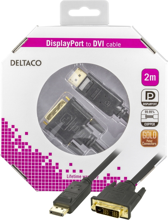 DisplayPort to DVI cable, 20-pin male - male, 2m, black i gruppen DATORER & KRINGUTRUSTNING / Datorkablar / DVI / Kablar hos TP E-commerce Nordic AB (C17842)