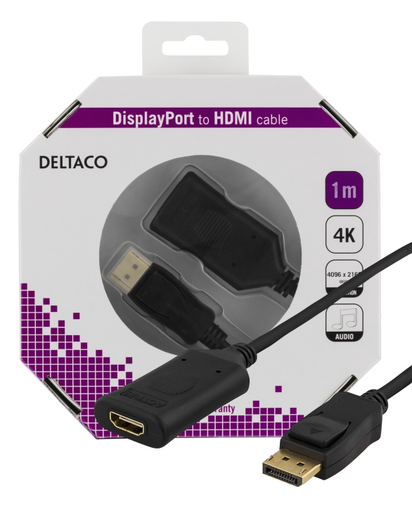 DELTACO DisplayPort till HDMI 2.0b-kabel, 4K i 60Hz, aktiv, HDCP 2.2, 3D, 1m, svart i gruppen DATORER & KRINGUTRUSTNING / Datorkablar / DisplayPort / Kablar hos TP E-commerce Nordic AB (C17850)