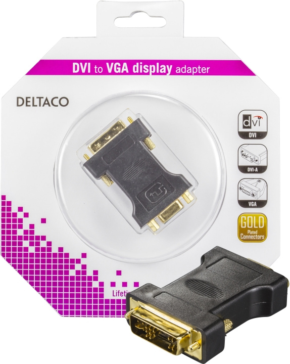 DVI-adapter, analog DVI - analog VGA, ma - fe, gold plated i gruppen DATORER & KRINGUTRUSTNING / Datorkablar / DVI / Adaptrar hos TP E-commerce Nordic AB (C17863)