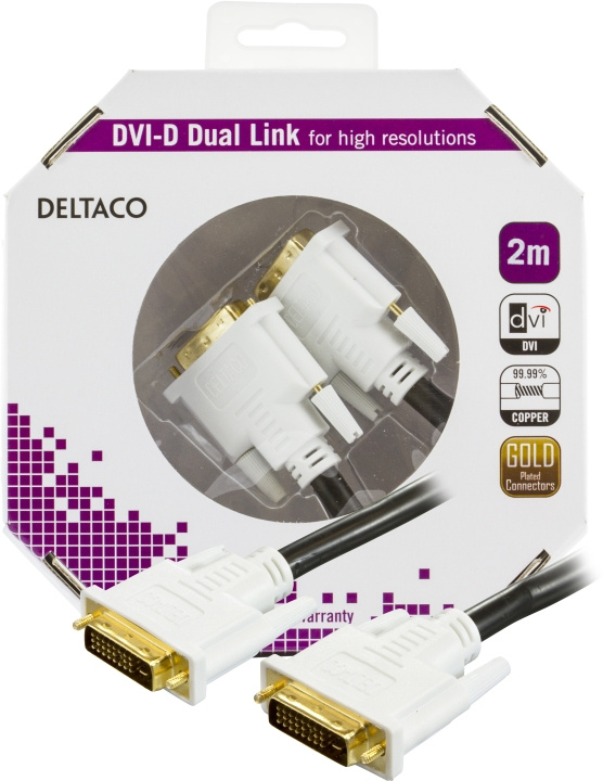 DELTACO DVI monitorkabel Dual Link, DVI-D ha - ha, 2m i gruppen DATORER & KRINGUTRUSTNING / Datorkablar / DVI / Kablar hos TP E-commerce Nordic AB (C17864)
