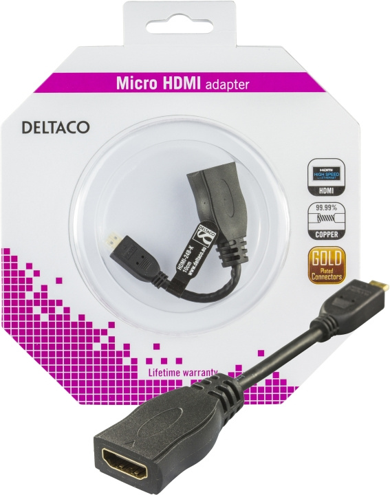 Deltaco HDMI High Speed ​​adapter, Micro HDMI ma - HDMI fe, 0.1m, bl i gruppen HEMELEKTRONIK / Kablar & Adaptrar / HDMI / Adaptrar hos TP E-commerce Nordic AB (C17908)