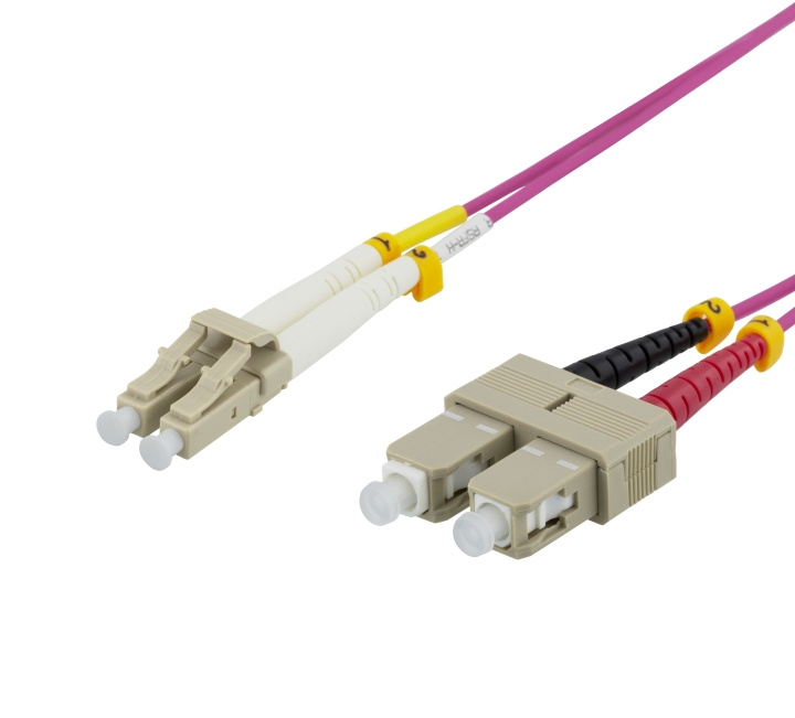 Deltaco OM4 Fiber cable, LC – SC, duplex, multimode, 50/125, 0,5m i gruppen DATORER & KRINGUTRUSTNING / Datorkablar / Nätverkskablar / Fiberkablage hos TP E-commerce Nordic AB (C17941)