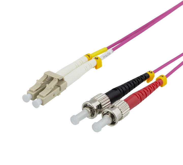 Deltaco OM4 Fiber cable, LC-ST Duplex, 50/125, 1m, pink i gruppen DATORER & KRINGUTRUSTNING / Datorkablar / Nätverkskablar / Fiberkablage hos TP E-commerce Nordic AB (C17951)