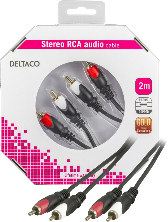 Deltaco Audio Cable, 2xRCA ma - ma, gold plated, 2m i gruppen HEMELEKTRONIK / Kablar & Adaptrar / RCA-kablar & adaptrar / Kablar hos TP E-commerce Nordic AB (C17966)