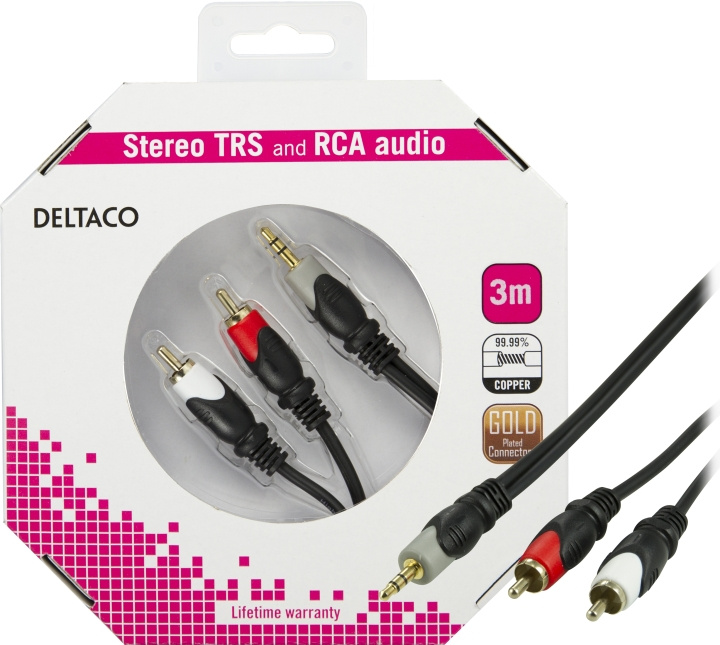 Audio cable 3.5mm ma - 2xRCA ma, gold plated, 3m i gruppen HEMELEKTRONIK / Kablar & Adaptrar / RCA-kablar & adaptrar / Kablar hos TP E-commerce Nordic AB (C17967)
