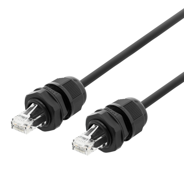 Deltaco S/FTP Cat6a patch cable, 1m, IP68, PG13.5, black
