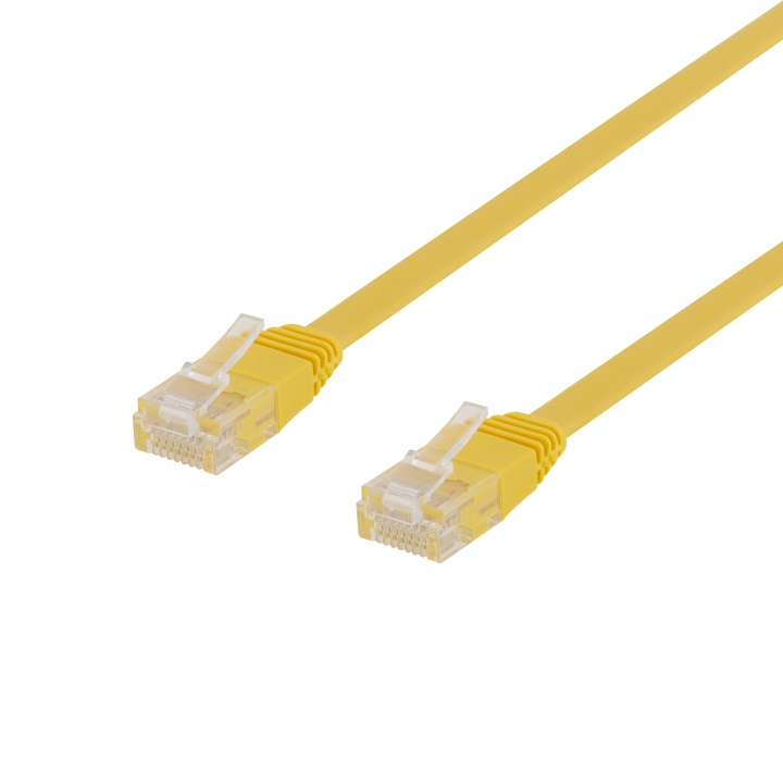 Deltaco U/UTP Cat6 patch cable, flat, 0.3m, 250MHz, yellow i gruppen DATORER & KRINGUTRUSTNING / Datorkablar / Nätverkskablar / Cat6 hos TP E-commerce Nordic AB (C18144)