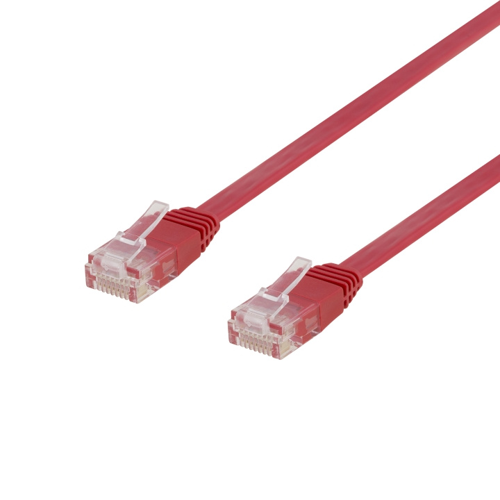 Deltaco U/UTP Cat6 patch cable, flat, 0.3m, 250MHz, red i gruppen DATORER & KRINGUTRUSTNING / Datorkablar / Nätverkskablar / Cat6 hos TP E-commerce Nordic AB (C18146)