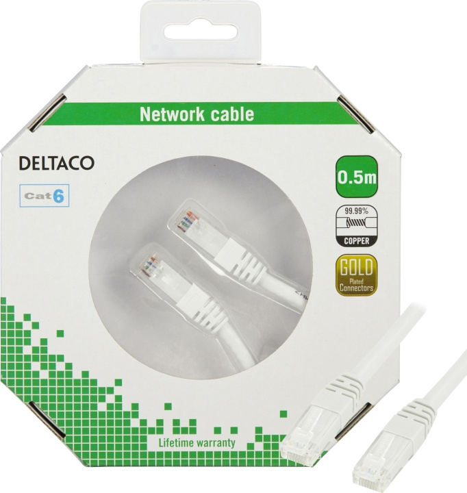 Deltaco U/UTP Cat6 patch cable, LSZH, 0.5m, white i gruppen DATORER & KRINGUTRUSTNING / Datorkablar / Nätverkskablar / Cat6 hos TP E-commerce Nordic AB (C18164)