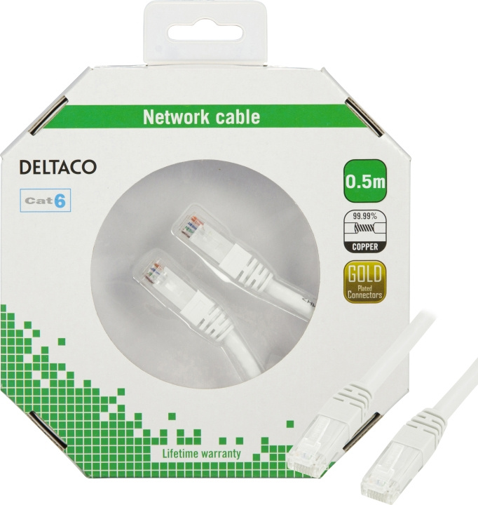 Deltaco U/UTP Cat6 patch cable, LSZH, 0.5m, white i gruppen DATORER & KRINGUTRUSTNING / Datorkablar / Nätverkskablar / Cat6 hos TP E-commerce Nordic AB (C18164)