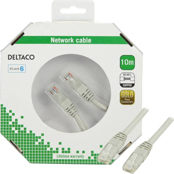 Deltaco U/UTP Cat6 patch cable, LSZH, 10m, grey i gruppen DATORER & KRINGUTRUSTNING / Datorkablar / Nätverkskablar / Cat6 hos TP E-commerce Nordic AB (C18170)