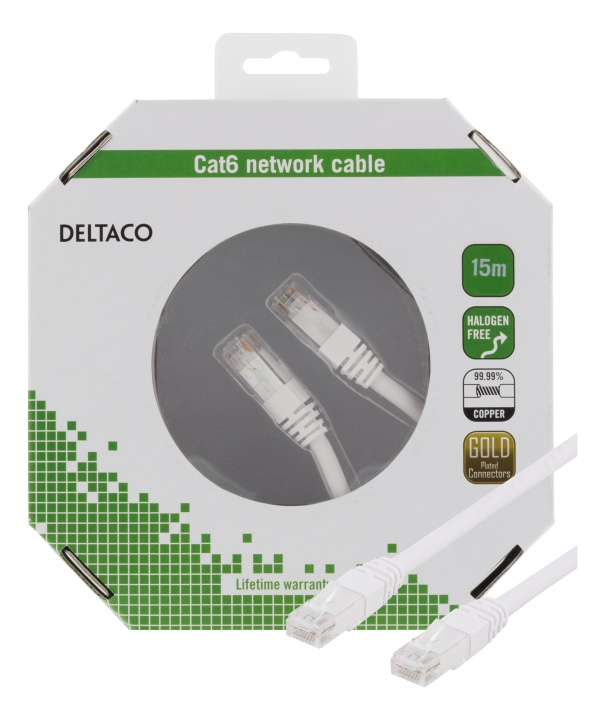 Deltaco U/UTP Cat6 patch cable, 15m, 250MHz, Delta, LSZH, white i gruppen DATORER & KRINGUTRUSTNING / Datorkablar / Nätverkskablar / Cat6 hos TP E-commerce Nordic AB (C18190)