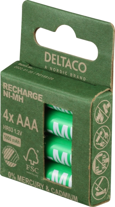 DELTACO laddbara AAA-batterier, 1000mAh, 4-pack i gruppen HEMELEKTRONIK / Batterier & Laddare / Laddningsbara batterier / AAA hos TP E-commerce Nordic AB (C18284)