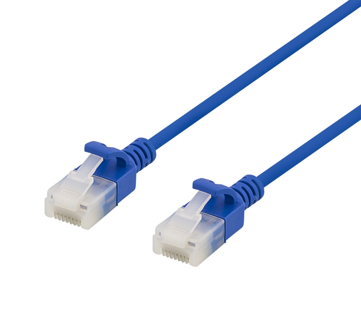 Deltaco U/UTP Cat6a patch cable, slim, 3.5mm diameter, 0.3m, blue i gruppen DATORER & KRINGUTRUSTNING / Datorkablar / Nätverkskablar / Cat6 hos TP E-commerce Nordic AB (C18286)
