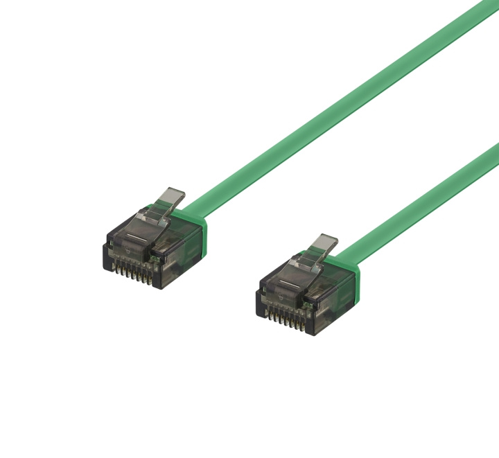 Deltaco U/UTP Cat6a patch cable, flat, 0.5m, 1mm thick, green i gruppen DATORER & KRINGUTRUSTNING / Datorkablar / Nätverkskablar / Cat6 hos TP E-commerce Nordic AB (C18323)