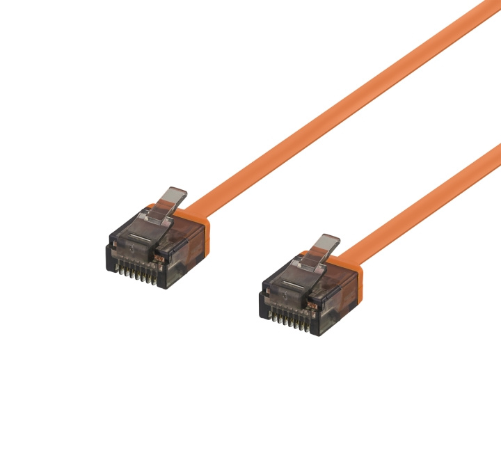 Deltaco U/UTP Cat6a patch cable, flat, 1m, 1mm thick, orange i gruppen DATORER & KRINGUTRUSTNING / Datorkablar / Nätverkskablar / Cat6 hos TP E-commerce Nordic AB (C18327)