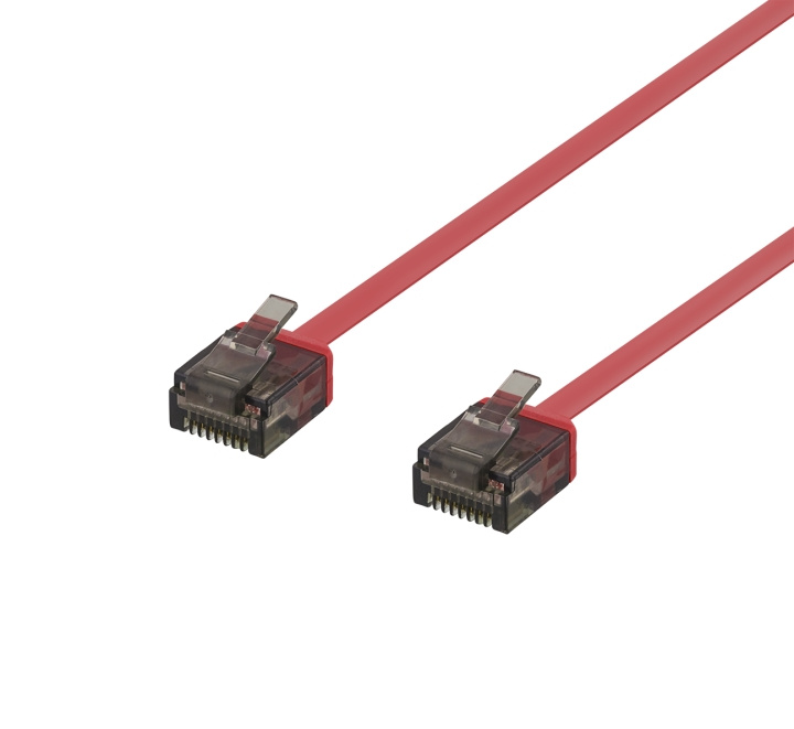 Deltaco U/UTP Cat6a patch cable, flat, 2m, 1mm thick, red i gruppen DATORER & KRINGUTRUSTNING / Datorkablar / Nätverkskablar / Cat6 hos TP E-commerce Nordic AB (C18330)