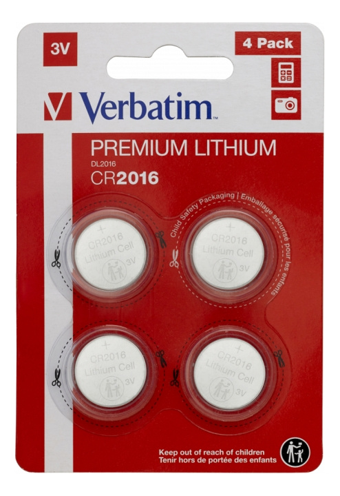 Verbatim Lithium battery CR2016 3V 4 pack i gruppen HEMELEKTRONIK / Batterier & Laddare / Batterier / Knappcell hos TP E-commerce Nordic AB (C18331)