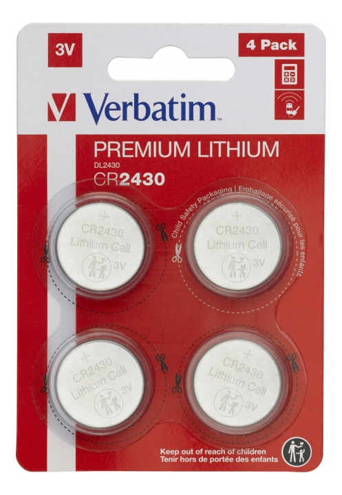 Verbatim Lithium battery CR2430 3V 4 pack i gruppen HEMELEKTRONIK / Batterier & Laddare / Batterier / Knappcell hos TP E-commerce Nordic AB (C18332)