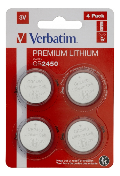 Verbatim Lithium battery CR2450 3V 4 pack i gruppen HEMELEKTRONIK / Batterier & Laddare / Batterier / Knappcell hos TP E-commerce Nordic AB (C18333)