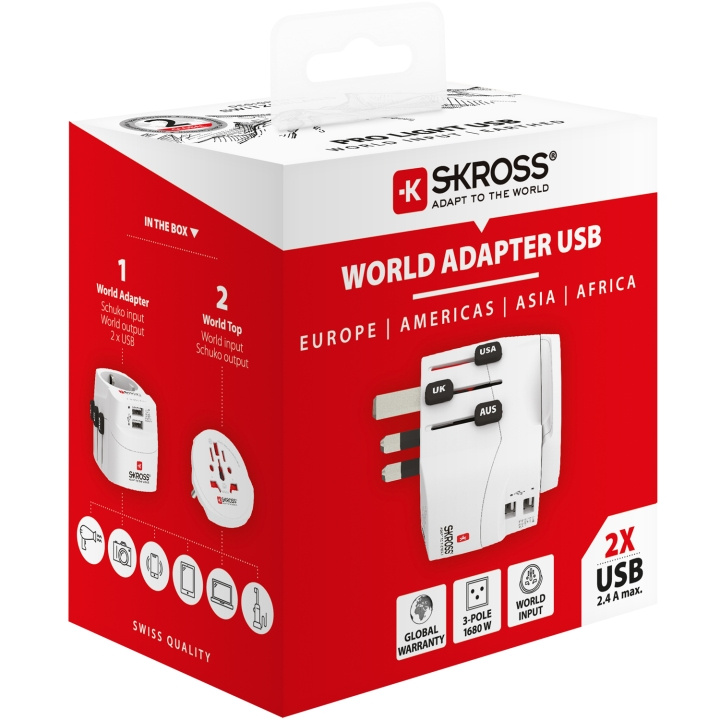 SKROSS Pro Light World Adapter 2xUSB-A i gruppen HEM, HUSHÅLL & TRÄDGÅRD / El & Belysning / Reseadaptrar hos TP E-commerce Nordic AB (C18364)
