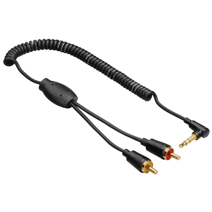 Hama Kabel Audio 3.5mm-2xRCA Vinklad Coiled Guld Svart 0.75m i gruppen HEMELEKTRONIK / Kablar & Adaptrar / RCA-kablar & adaptrar / Kablar hos TP E-commerce Nordic AB (C18519)