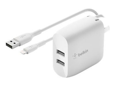 Belkin Väggladdare med 2x USB uttag + Lightning kabel 1m i gruppen SMARTPHONE & SURFPLATTOR / Laddare & Kablar / Väggladdare / Väggladdare USB hos TP E-commerce Nordic AB (C18861)