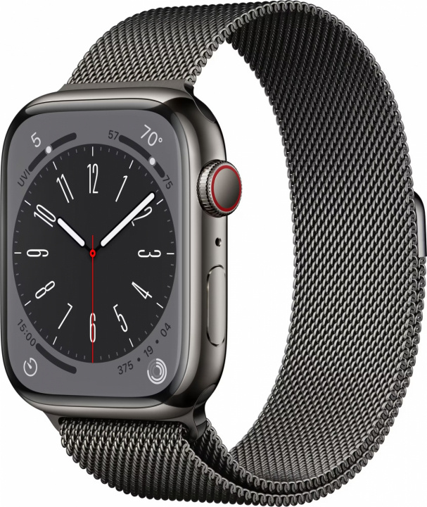Apple Watch Ser 8 GPS+Cell 45mm Graphite Stainless Steel Case Grap i gruppen SMARTPHONE & SURFPLATTOR / Träning, hem & fritid / Apple Watch & tillbehör / Apple Watch hos TP E-commerce Nordic AB (C21357)