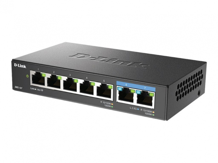 D-LINK 7-Port Multi-Gigabit Unmanaged Switch i gruppen DATORER & KRINGUTRUSTNING / Nätverk / Switchar / 10/100/1000Mbps hos TP E-commerce Nordic AB (C22642)
