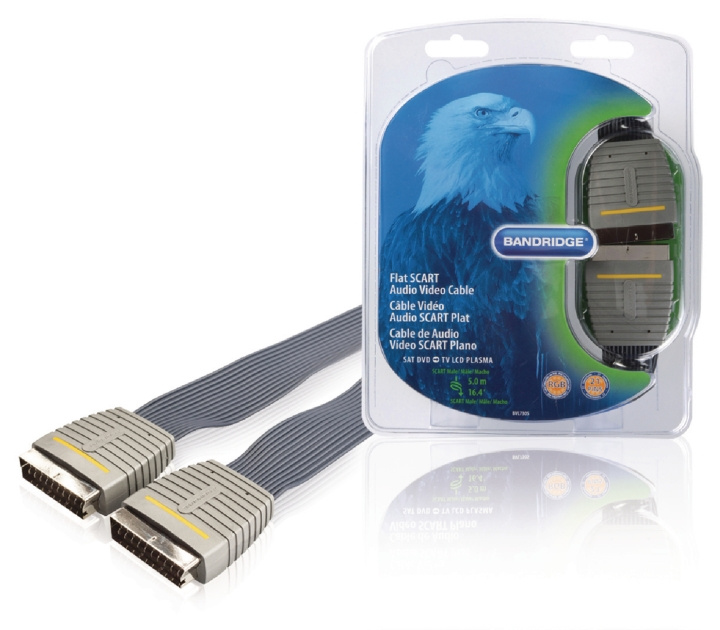 Bandridge SCART-Kabel SCART hane - SCART hane 5.00 m Blå i gruppen HEMELEKTRONIK / Kablar & Adaptrar / Scart hos TP E-commerce Nordic AB (C23662)