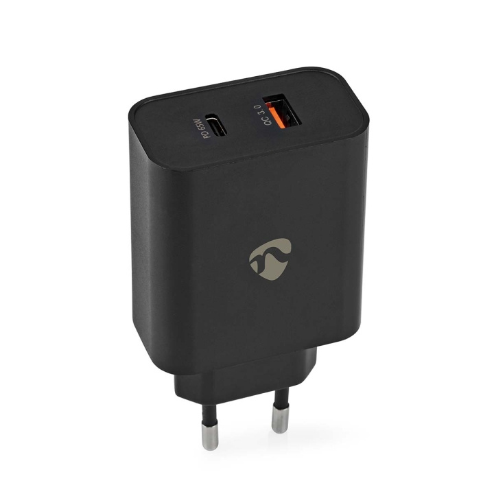 Nedis Väggladdare | 65 W | Snabbladdnings funktion | 2.0 / 2.25 A / 3.25 A A | Antal utgångar: 2 | USB-A / USB-C™ | Automatiskt val av Spänning | Svart i gruppen SMARTPHONE & SURFPLATTOR / Laddare & Kablar / Väggladdare / Väggladdare USB hos TP E-commerce Nordic AB (C23931)