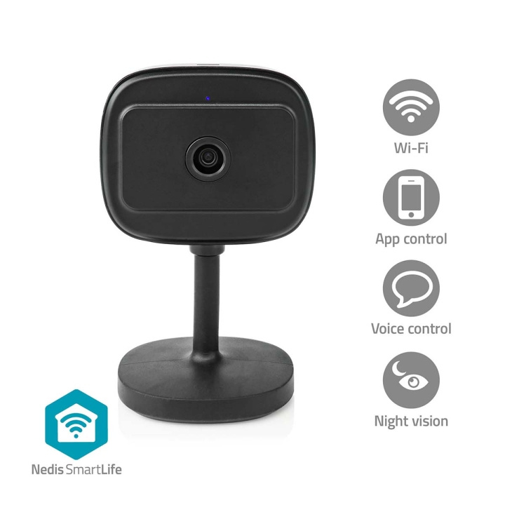 Nedis SmartLife Inomhus Kamera | Wi-Fi | Full HD 1080p | Panorera lutning | microSD (ingår inte) / Molnlagring (tillval) / Onvif | Med rörelsesensor | Nattsikt | Svart i gruppen HEM, HUSHÅLL & TRÄDGÅRD / Larm & Säkerhet / Övervakningskameror / Digitalt (Nätverk) / Inomhuskameror hos TP E-commerce Nordic AB (C23992)