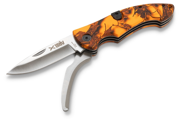 Buköppnarfällkniv dubbelblad Belly Orange Camo, 6/48 i gruppen SPORT, FRITID & HOBBY / Friluftsliv / Friluftsprylar hos TP E-commerce Nordic AB (C24388)