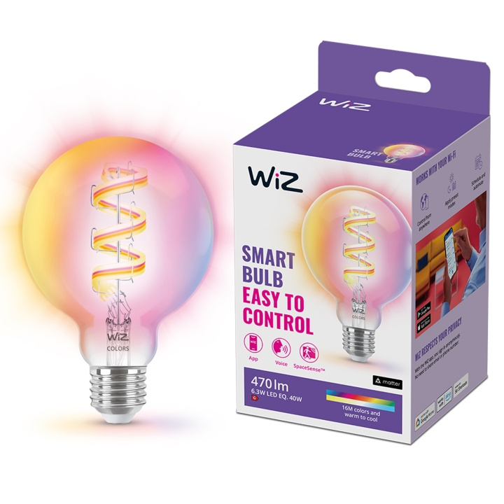 WiZ WiFi Smart LED E27 G95 40W Filament Färg + Varm-kallvit 470lm i gruppen HEMELEKTRONIK / Belysning / LED-lampor hos TP E-commerce Nordic AB (C25623)