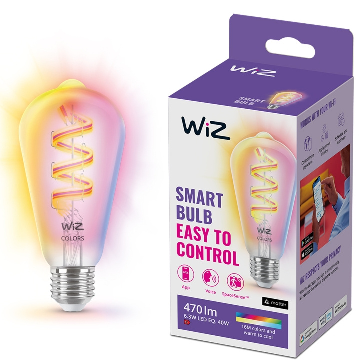 WiZ WiFi Smart LED E27 ST64 40W Filament Färg + Varm-kallvit 470lm i gruppen HEMELEKTRONIK / Belysning / LED-lampor hos TP E-commerce Nordic AB (C25624)