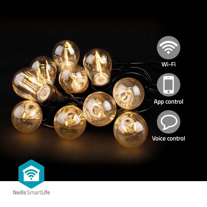 Nedis SmartLife Dekorativa Lampor | Festljus | Wi-Fi | Varm Vit | 10 LED\'s | 9.00 m | Android™ | Glödlampediameter: 45 mm i gruppen HEMELEKTRONIK / Belysning / LED-slingor hos TP E-commerce Nordic AB (C25730)