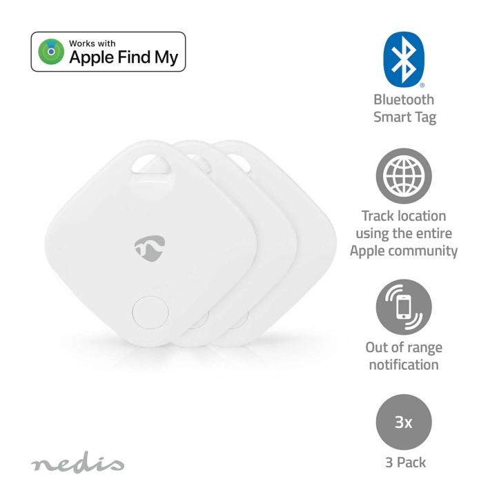 Nedis Nyckelfinnare | Kompatibel med: Apple Find My App | Batteridriven | 3x CR2032 | batterier medföljer | Bluetooth® verision: 5.1 | Batterilängd upp till: 1 år | Vit | 3 st i gruppen SPORT, FRITID & HOBBY / Roliga prylar / Smarta saker hos TP E-commerce Nordic AB (C25738)