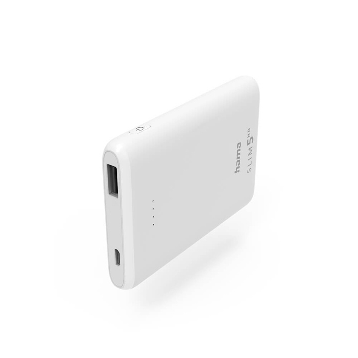 Hama Powerbank Slim 5000mAh White i gruppen SMARTPHONE & SURFPLATTOR / Laddare & Kablar / Powerbanks hos TP E-commerce Nordic AB (C25746)