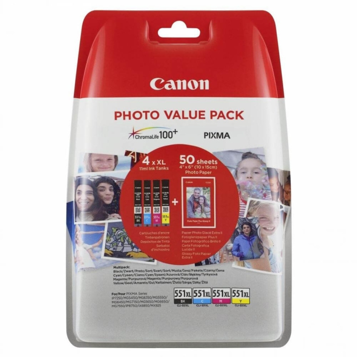 Canon Bläck 6443B006 CLI-551XL Multipack + Papper i gruppen DATORER & KRINGUTRUSTNING / Skrivare & Tillbehör / Bläck & Toner / Toner / Canon hos TP E-commerce Nordic AB (C26290)