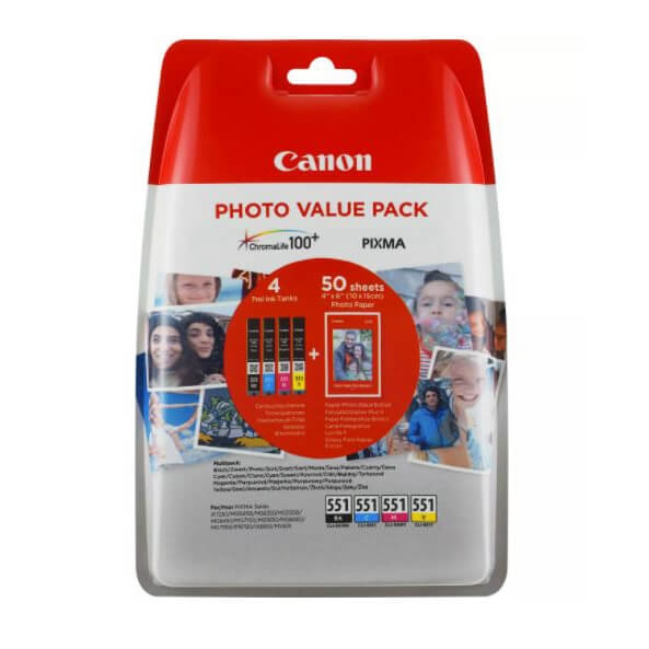 Canon Bläck 6508B005 CLI-551 Multipack + Papper i gruppen DATORER & KRINGUTRUSTNING / Skrivare & Tillbehör / Bläck & Toner / Toner / Canon hos TP E-commerce Nordic AB (C26291)