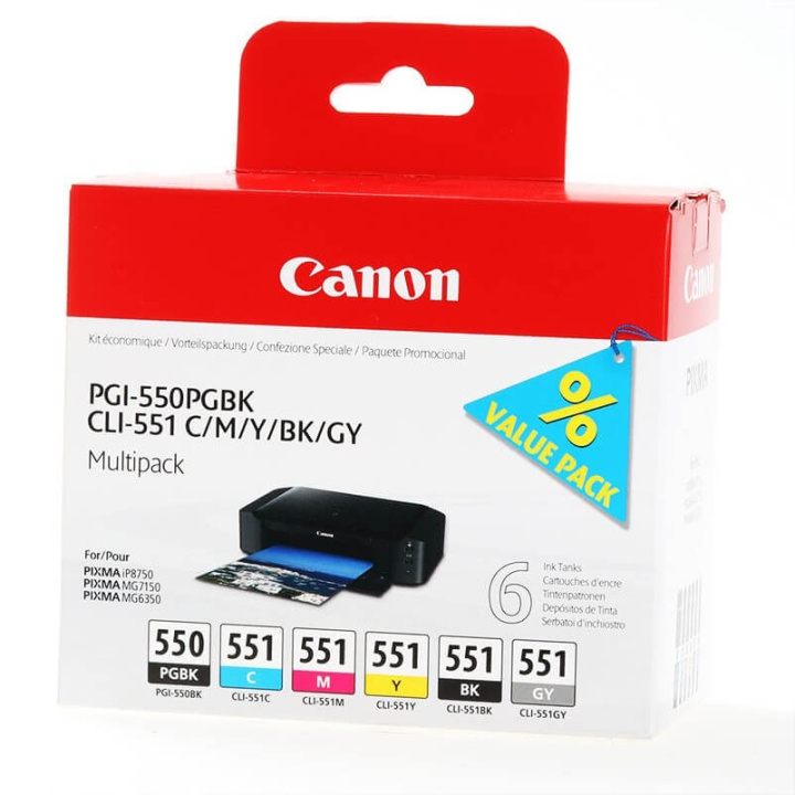 Canon Bläck 6496B005 PGI-550/CLI-551 Multipack i gruppen DATORER & KRINGUTRUSTNING / Skrivare & Tillbehör / Bläck & Toner / Toner / Canon hos TP E-commerce Nordic AB (C26313)