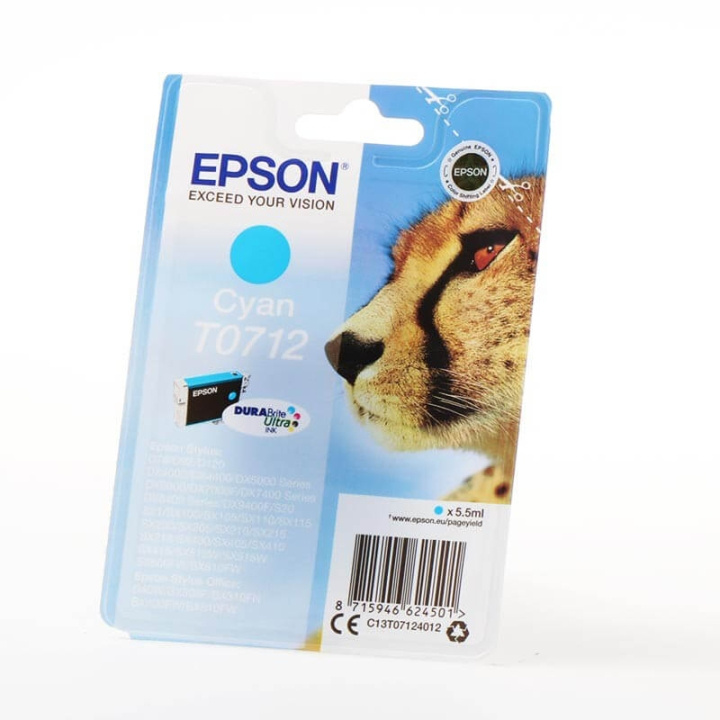 EPSON Bläck C13T07124012 T0712 Cyan, Gepard i gruppen DATORER & KRINGUTRUSTNING / Skrivare & Tillbehör / Bläck & Toner / Bläckpatroner / Epson hos TP E-commerce Nordic AB (C26741)